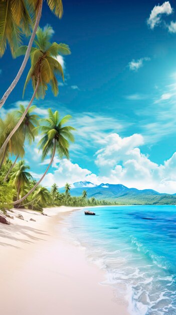 Plage tropicale Paysage exotique avec du sable blanc et des palmiers sur la côte
