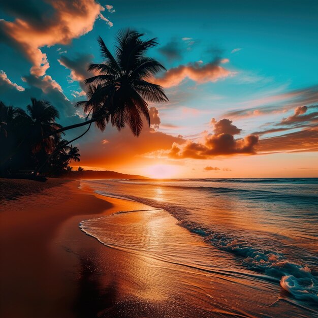 Une plage tropicale sereine avec des palmiers