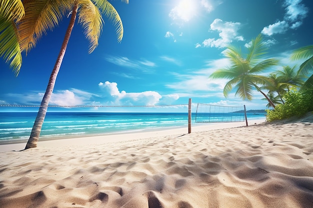 Plage tropicale avec des tournois de beach-volley