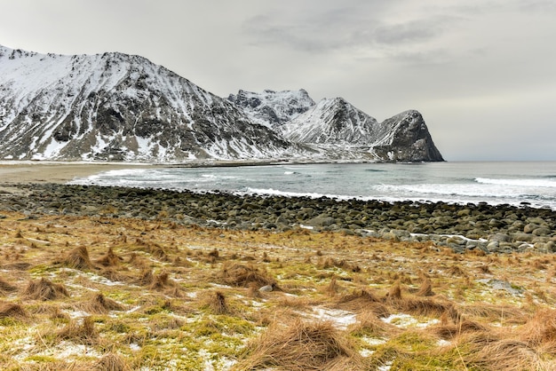 Photo plage d'unstad îles lofoten norvège