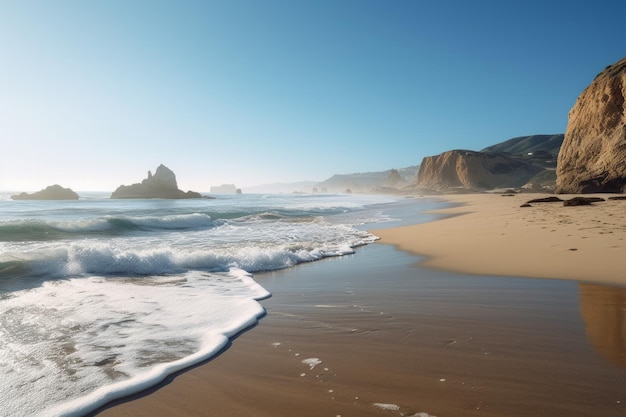 Une plage avec une vague qui se brise sur le sable