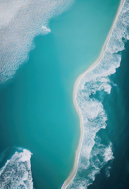 Plage et vagues d'en haut Vue aérienne d'un océan bleu Vue de dessus du drone