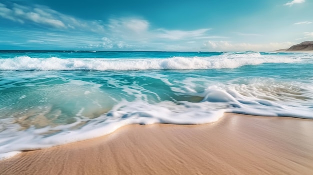 Une plage avec des vagues et l'océan en arrière-plan