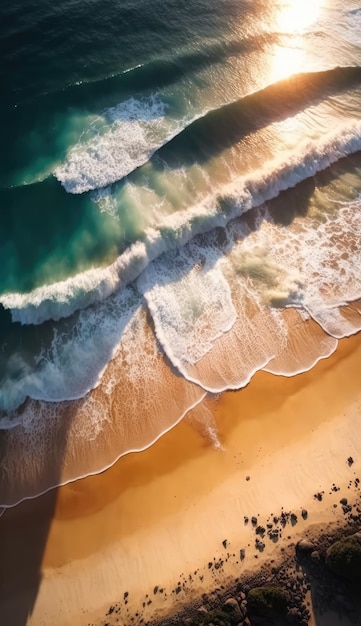 Une plage avec des vagues se brisant sur le sable