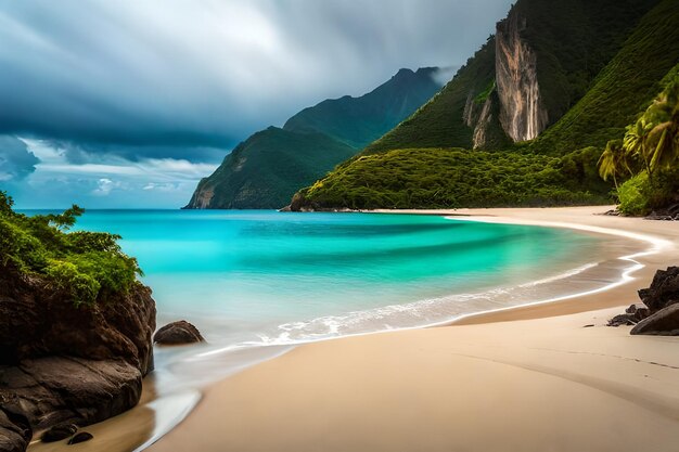 Une plage avec vue sur les montagnes