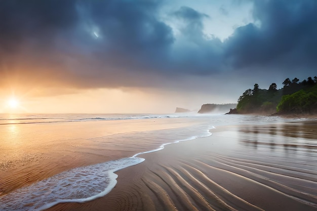 Une plage avec vue sur l'océan et les falaises.