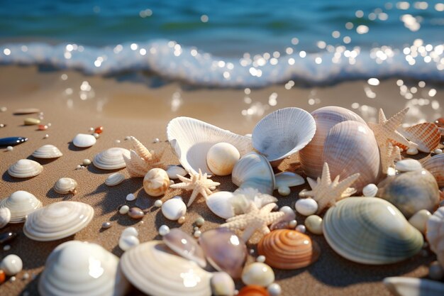 Plages avec des coquillages et des cailloux