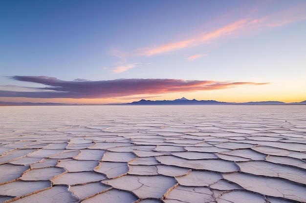 La plaine de sel d'Uyuni dans les Andes boliviennes au lever du soleil