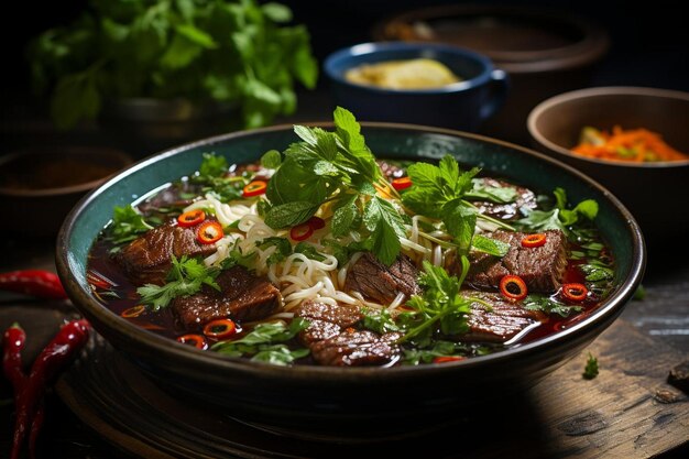 Le plaisir de l'arôme du pho vietnamien La meilleure photographie d'images de nouilles de pho