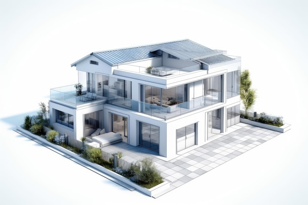 Plan 3D d'une maison avec un fond blanc