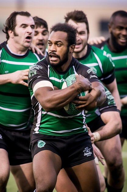 Photo un plan d'action dynamique d'un match de rugby sur le thème de la saint-patrick