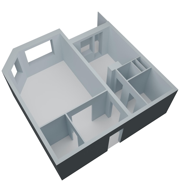 Plan d'appartement d'une pièce isolé sur une illustration 3D d'arrière-plan