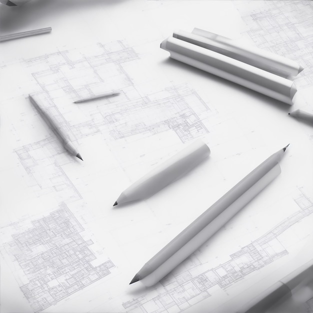 Plan d'architecture sur feuille de papier dessiné à la main structure en treillis croquis au crayon design par un