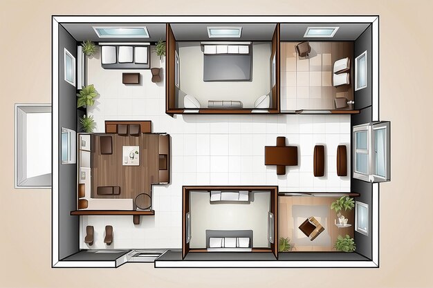 Plan d'architecture avec meubles en vecteur de vue supérieure