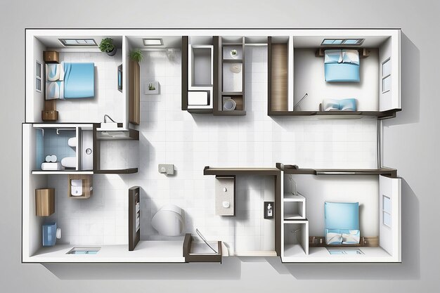 Plan d'architecture de la salle de bain, de la chambre à coucher, du salon, de l'appartement, du format vectoriel