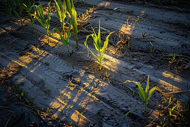 Un plan artistique des ombres de maïs sur le sol