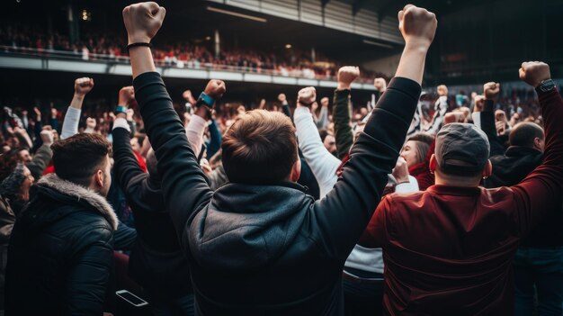 Plan cinématographique d'une foule enthousiaste lors d'un événement sportif