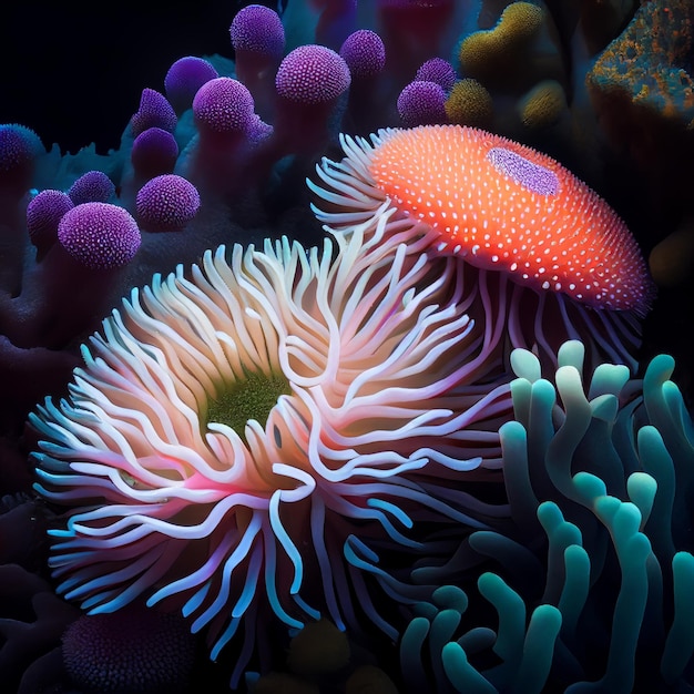 Plan de corail sous l'eau Couleurs vibrantes AI générative