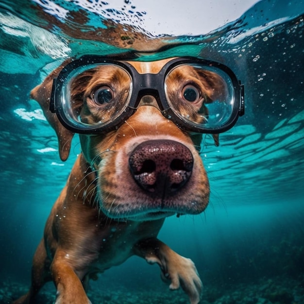 Plan détaillé d'un chien nageant dans la mer Ai généré