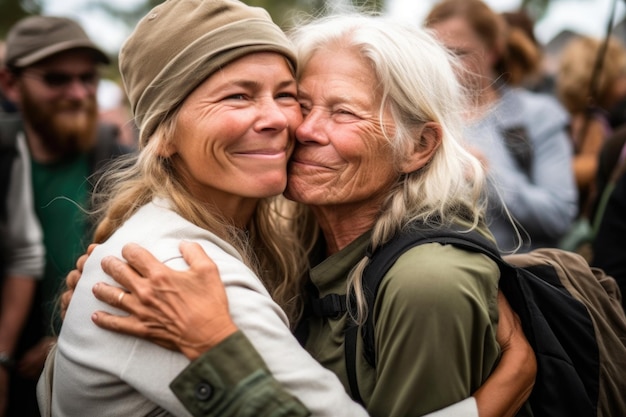 Plan de deux écologistes s'embrassant pour célébrer