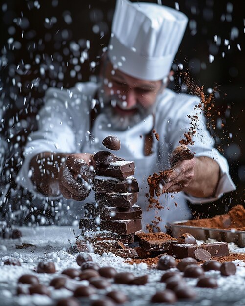 Photo un plan dynamique du pâtissier créant du papier peint