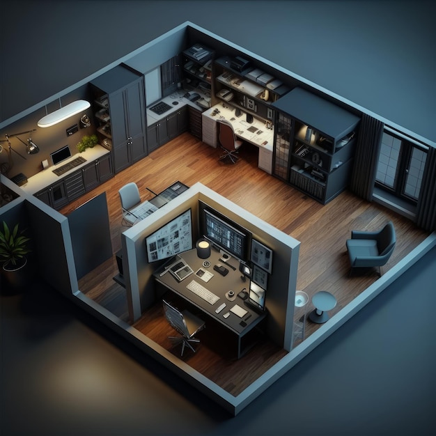 Plan d'étage 3d Intérieur d'une cuisine moderne AI générative