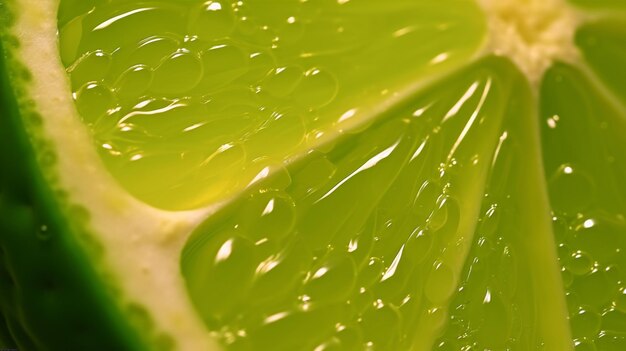 Un plan macro sur un citron vert succulent immergé dans un liquide pétillant