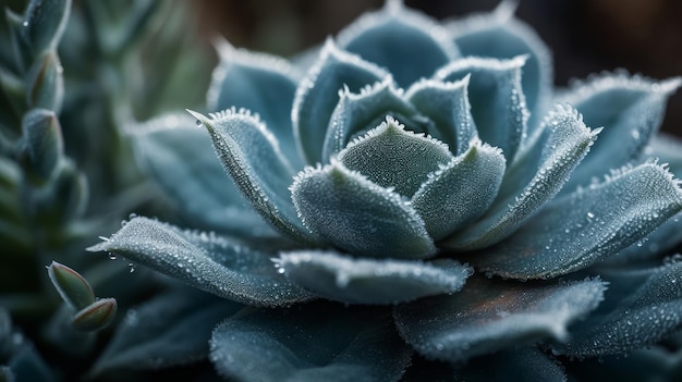 Plan Macro sur cristaux de givre sur succulentes