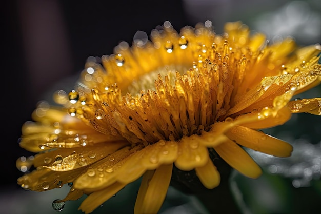 Plan macro sur une fleur avec de la poussière de pollen visible sur les pétales créés avec une IA générative