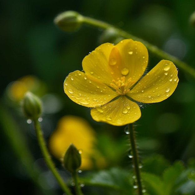 Photo un plan macro sur une fleur de renoncule avec des gouttelettes d'eau