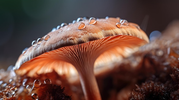 Plan macro mettant l'accent sur la texture et la couleur d'un chapeau de champignon IA générative