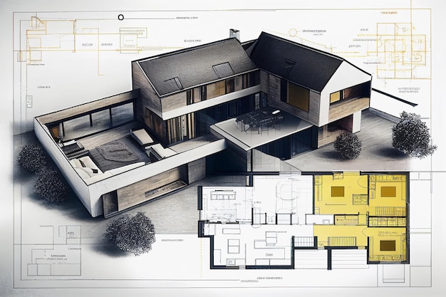 Photo plan de maison et architecture construction d'une maison ai generated