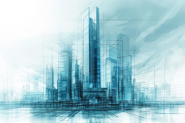 Un plan de paysage urbain densément peuplé pour un gratte-ciel futuriste intégrant une technologie de construction durable