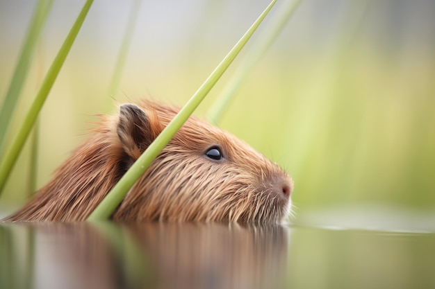 Plan de profil du rat musqué contre l'herbe des marais