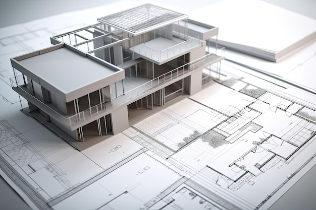 Plan de projet de construction Plan d'une maison moderne avec modèle 3d AI générative