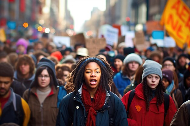 Un plan puissant d'une marche de protestation pour une cause sociale Generative AI