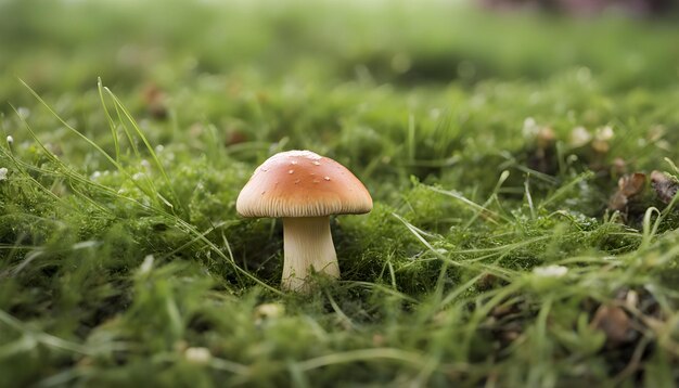 Photo plan rapproché du champignon au niveau de l'herbe