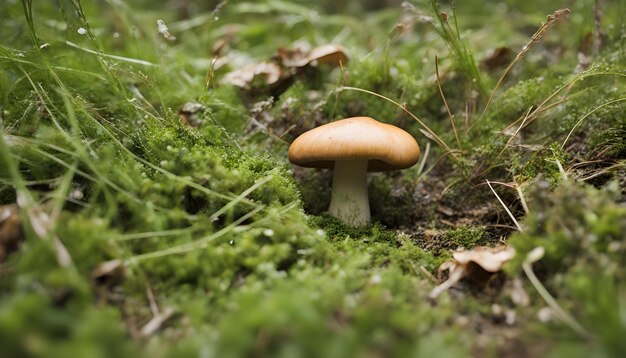 Photo plan rapproché du champignon au niveau de l'herbe