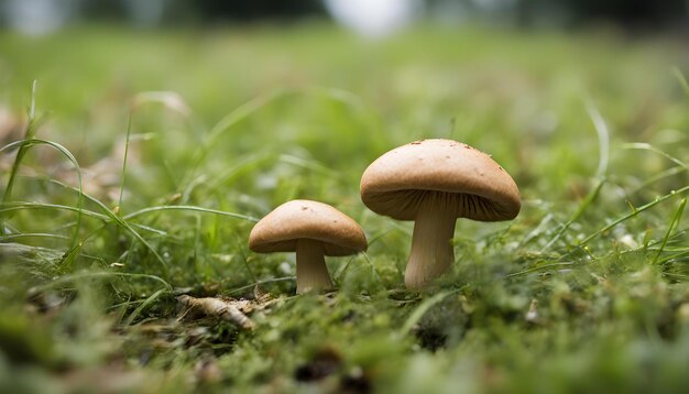 Photo plan rapproché du champignon au niveau de l'herbe