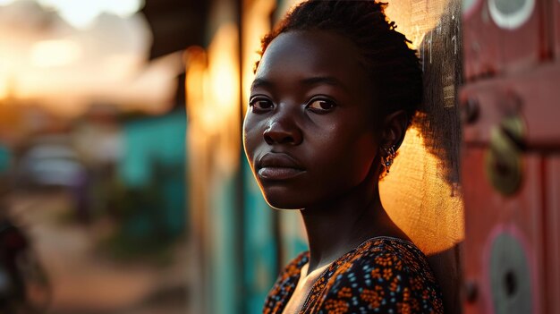 Plan rapproché d'une jeune femme africaine dans la rue Generative AI