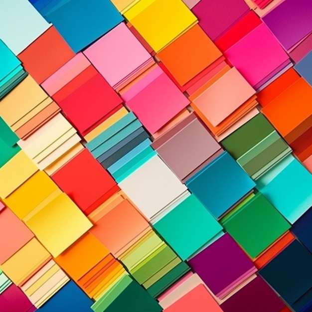 un plan rapproché d'un mur coloré avec de nombreux carrés de couleurs différentes