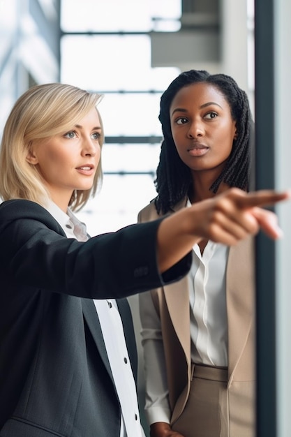 Plan recadré d'une femme d'affaires montrant quelques directions à un employé