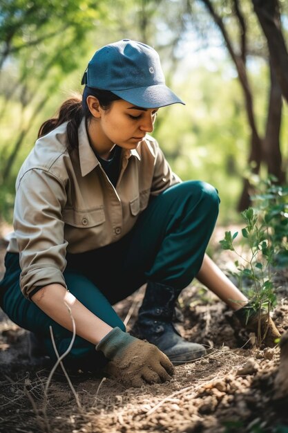 Plan recadré d'un jeune défenseur de la nature effectuant l'entretien du parc