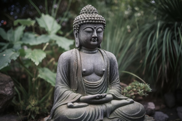 Plan d'une statue de bouddha dans le jardin IA générative