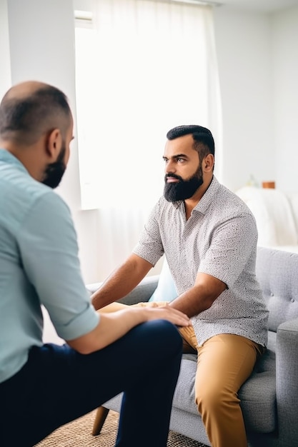 Plan d'un thérapeute masculin aidant un patient à la maison créé avec une IA générative