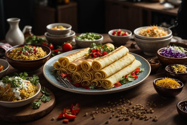 plan vertical de délicieuses crêpes végétaliennes au tofu avec des fruits colorés