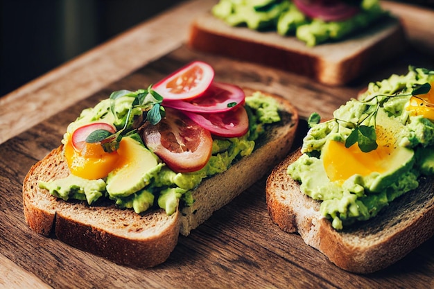 Plan vertical de délicieux toasts sains à l'avocat