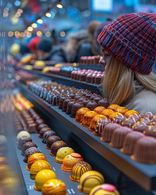 Photo un plan vibrant sur fond de chocolat coloré