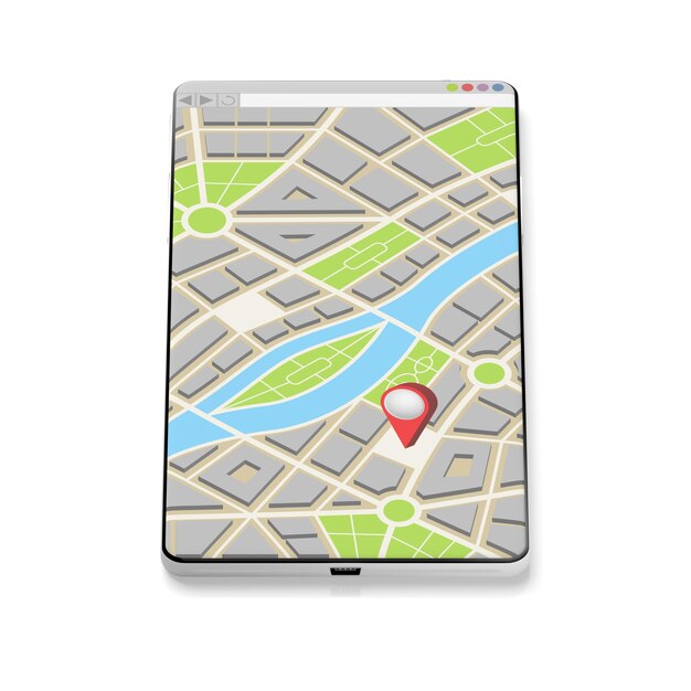 Plan de la ville avec goupille de localisation sur une illustration 3D de smartphone