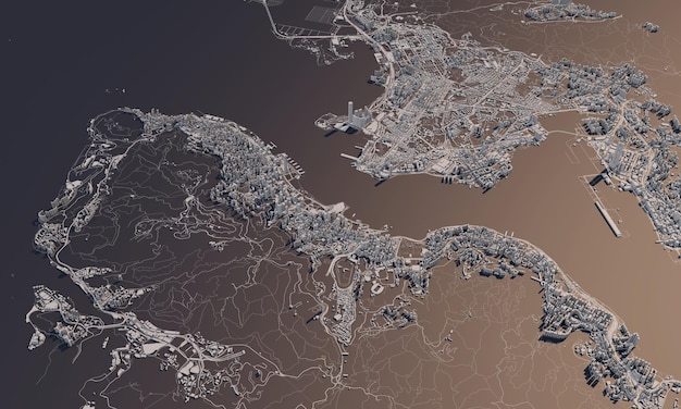 Plan de la ville de hong kong d rendu vue satellite aérienne